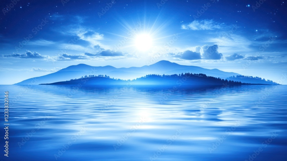 Fototapeta premium Serene Sunset over Island Lake