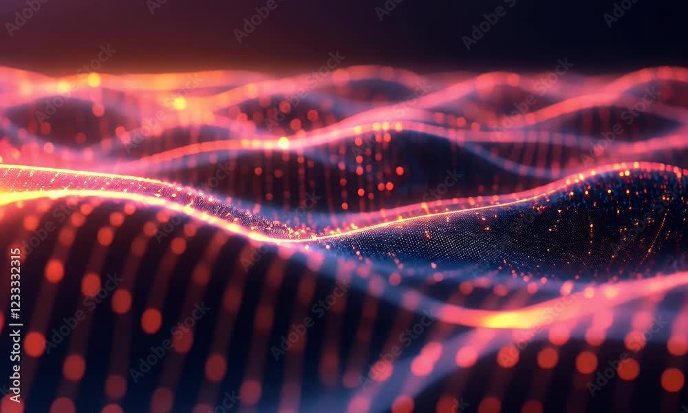 custom made wallpaper toronto digitalAbstract representation of glowing waves with vibrant colors and particles, creating a digital landscape