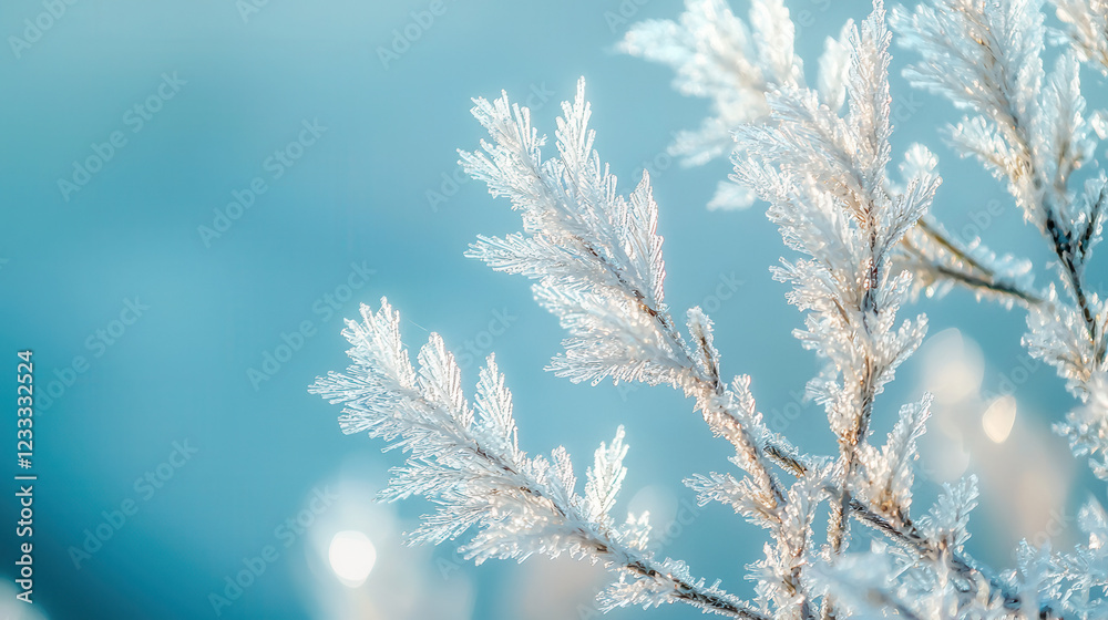 Winter's Embrace: Delicate frost-covered branches, like icy lace, stand out against a soft, blue wintery backdrop. Winter's Embrace: Delicate frost-covered branches, like icy lace, stand out against a soft, blue wintery backdrop.