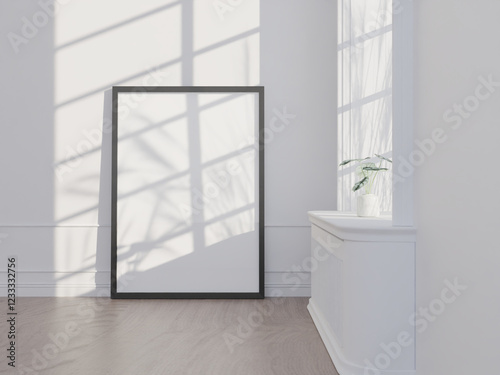 Frame mockup  ISO A paper size. Living room wall poster mockup. Interior mockup with house background. Modern interior design. 3D render