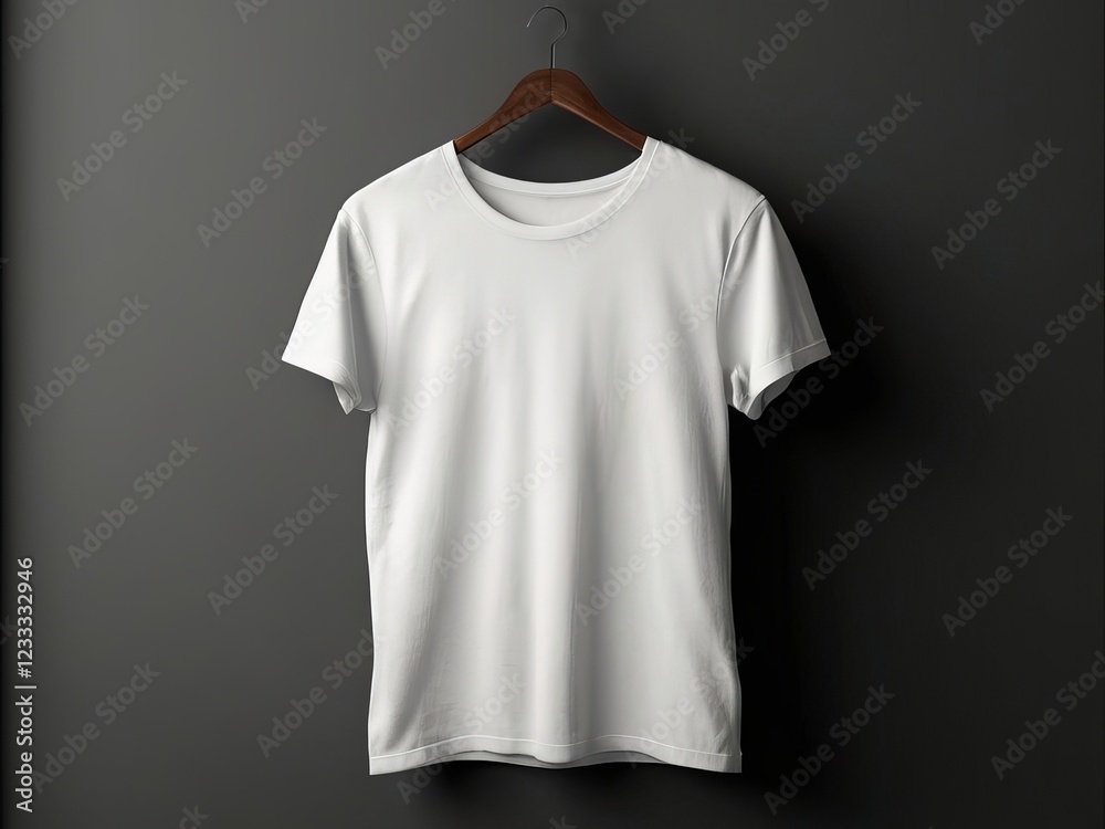 Fashion white t shirt mockup image in wooden wall background 