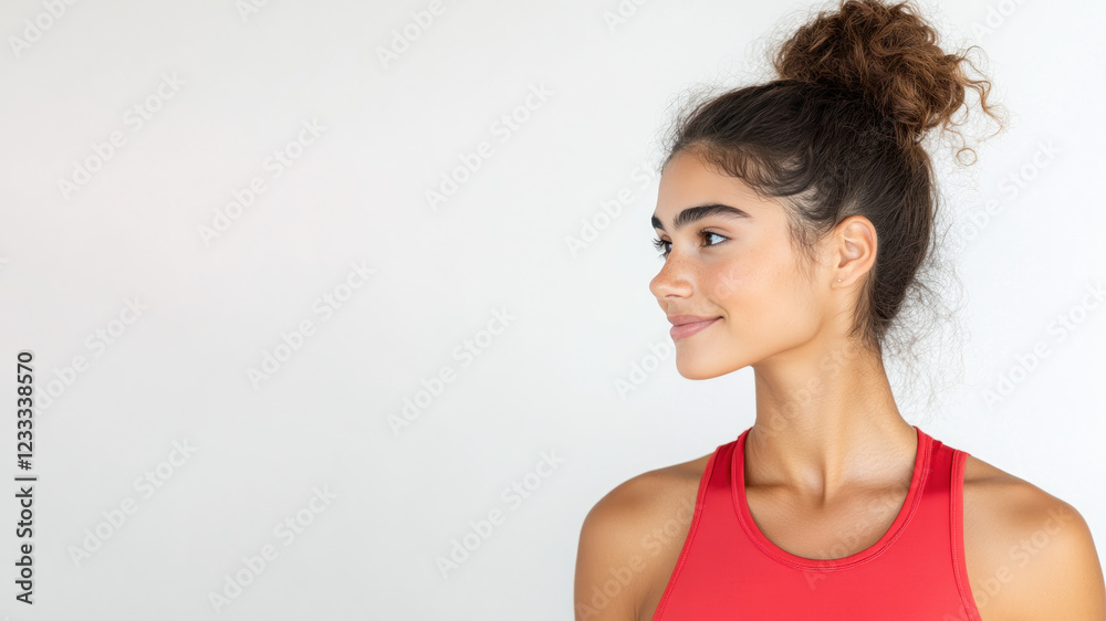 Canadian happy woman wearing red apparel smiling isolated on white background Canadian happy woman wearing red apparel smiling isolated on white background