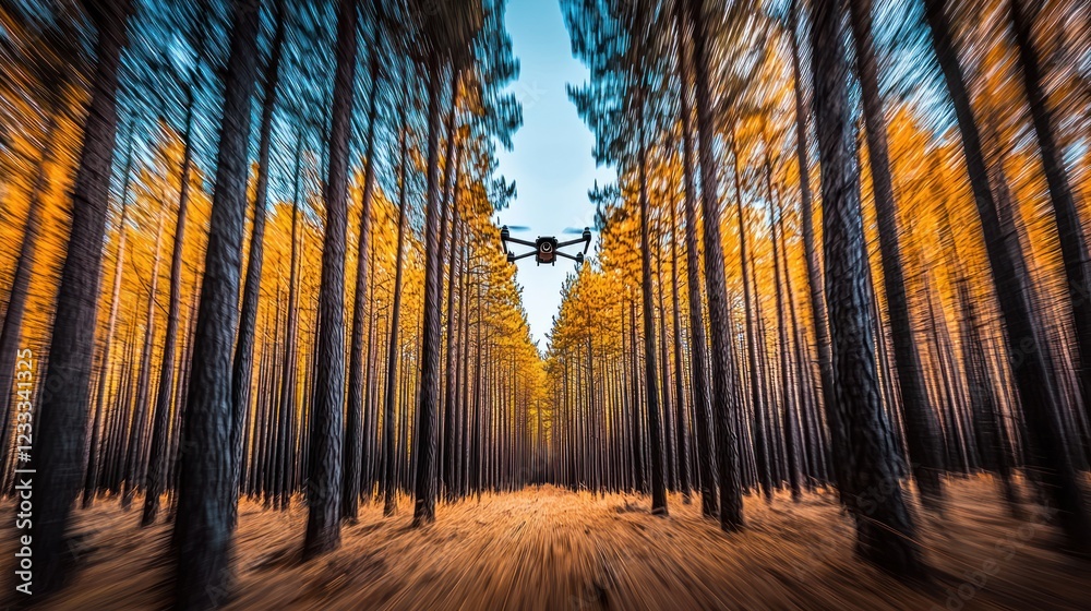 Fototapeta premium Drone Flight Through Golden Autumn Forest