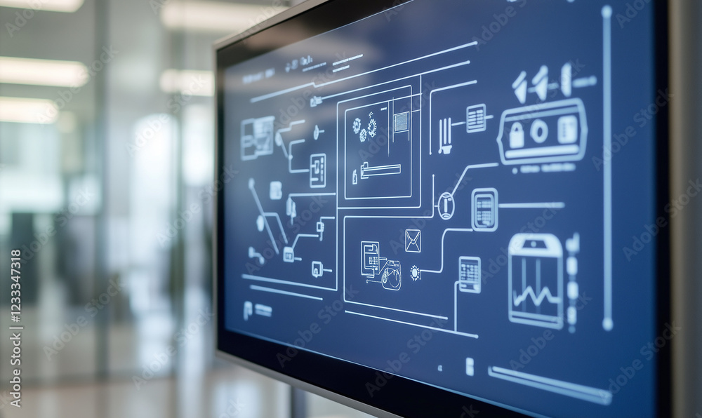 Obraz premium A service blueprint on an office touch panel, offering functional design elements for modern workplace management