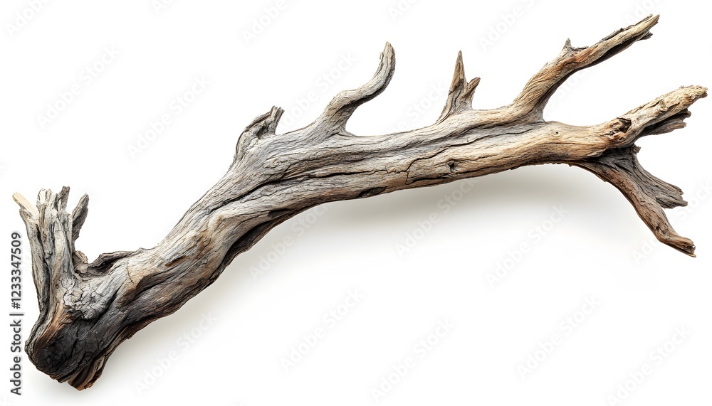 Weathered Driftwood Branch Isolated On White Background Weathered Driftwood Branch Isolated On White Background