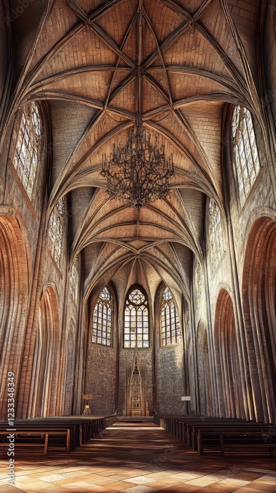 Naklejka premium Grand church interior, vaulted ceiling