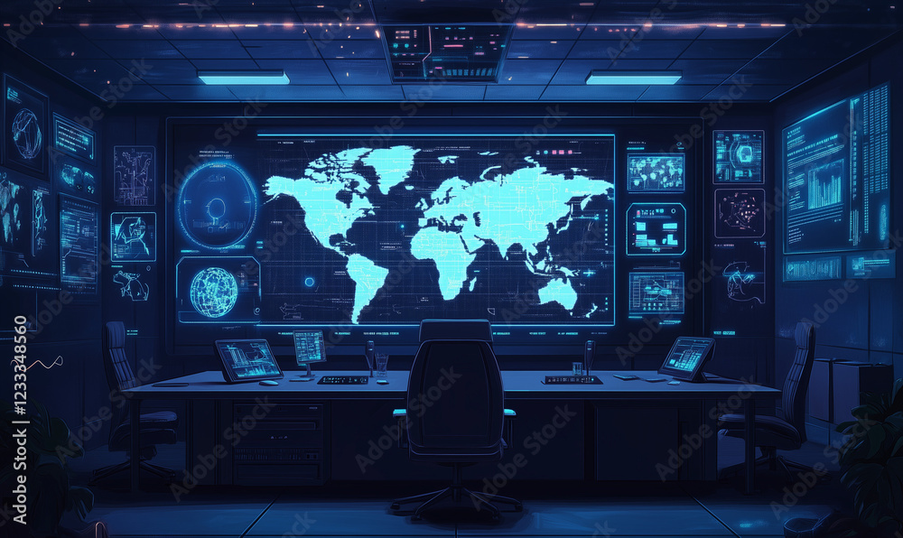 Fototapeta premium A system map displayed on a conference room screen, with executive UI design for efficient management