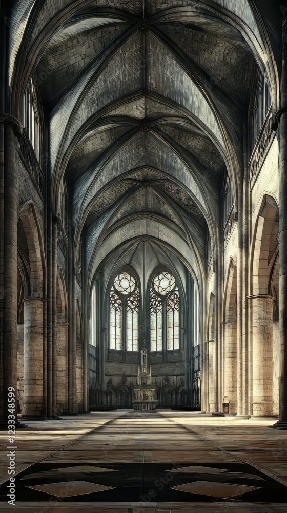Gothic cathedral interior, serene light Gothic cathedral interior, serene light