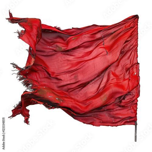 The torn red flag. Torn fabric isolated on transparent background