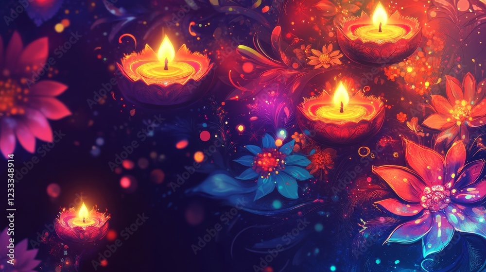 21.A festive and vibrant Diwali background design for a website header or social media cover. The design features intricate patterns of glowing clay diya lamps, sparkling lights, and vibrant flowers, 21.A festive and vibrant Diwali background design for a website header or social media cover. The design features intricate patterns of glowing clay diya lamps, sparkling lights, and vibrant flowers,