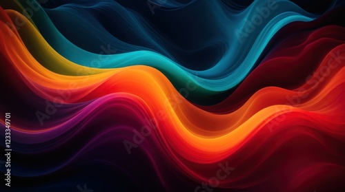 Dynamic, colorful waves dance gracefully across a dim background 