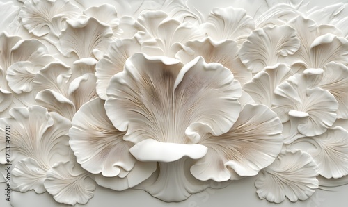 Fototapeta Naklejka Na Ścianę i Meble -  Elegant white floral 3D wall panel design; home decor