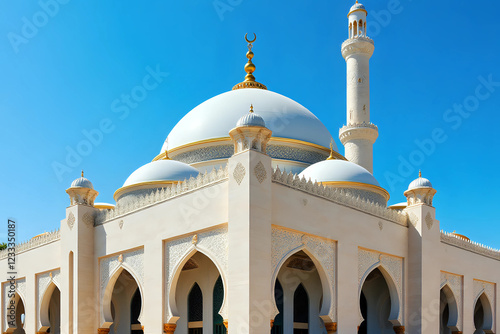 Mosqur Dome on Blue Sky Background,Ramadan Arab Architecture Islamic Arabic Religion Muslim Islam Holy,Traditional Arabial Mubarak ,New Year Muharram,Eid al-fitr,Arabic Eid Al-adha photo