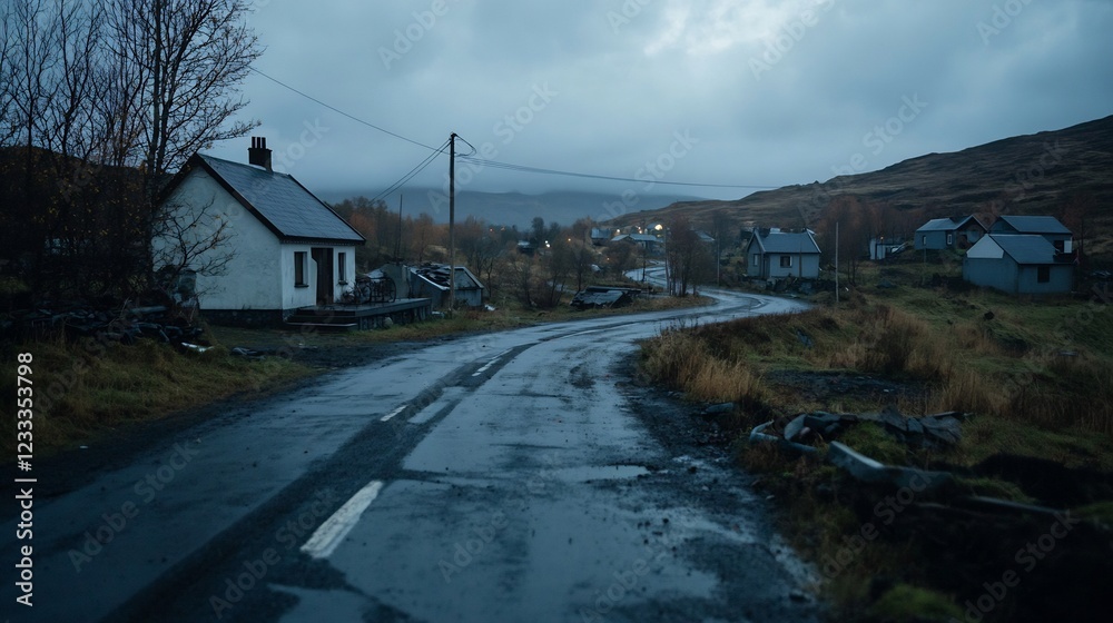 Moody Scottish Highland Village Road at Dusk Moody Scottish Highland Village Road at Dusk