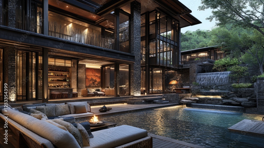 A luxury retreat house featuring an open atrium with cascading natural light. A luxury retreat house featuring an open atrium with cascading natural light.