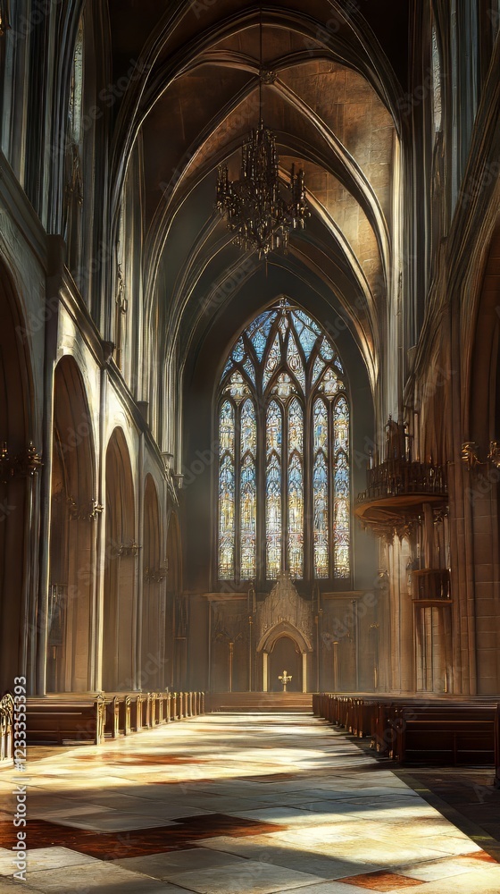 Fototapeta premium Sunlit Gothic cathedral nave