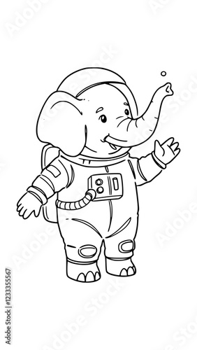 Minimalist Stroke Drawing of an Elephant in a Spacesuit