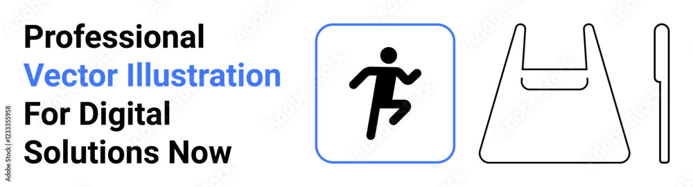 Running figure inside a square, outline of a shopping bag, and a vertical line. Ideal for digital UI, navigation signs, retail concepts, sports themes, minimalist design, web interfaces flat landing Running figure inside a square, outline of a shopping bag, and a vertical line. Ideal for digital UI, navigation signs, retail concepts, sports themes, minimalist design, web interfaces flat landing
