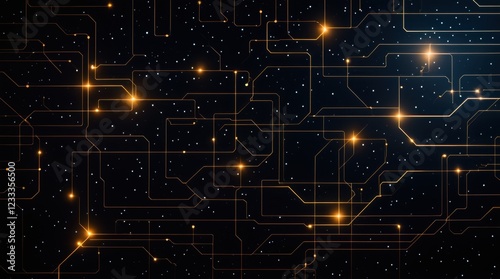 Abstract circuit lines shine in dark starry night cosmic design 