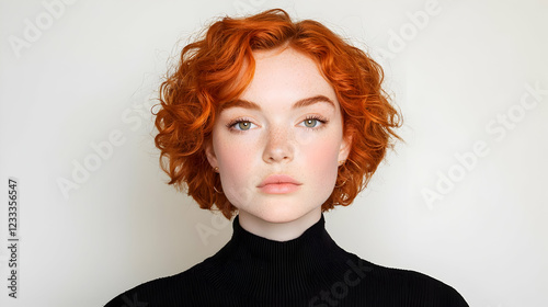 Wallpaper Mural Redhead woman, short curly hair, portrait, white background, beauty Torontodigital.ca