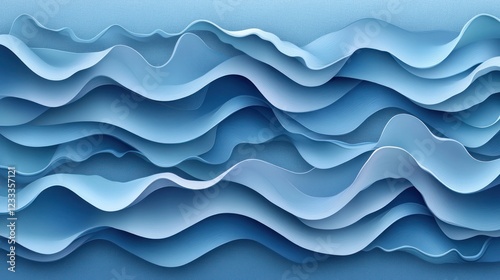 Abstract blue waves paper cut design, background texture