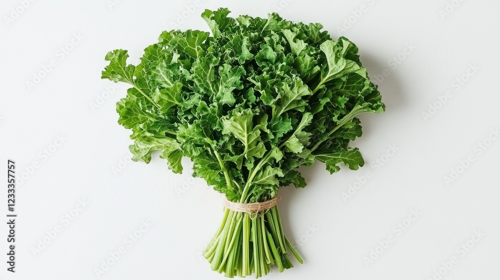 Bunch of fresh green herbs tied with twine on white background for cooking Bunch of fresh green herbs tied with twine on white background for cooking