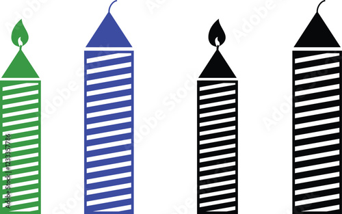 Candle light burn wax flat and line outline icon set . Birthday decorative candles collection isolated on transparent background. For celebration, candlelight design template simple and clean.