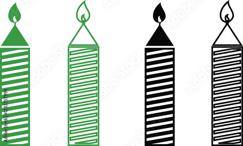 Candle light burn wax flat and line outline icon set . Birthday decorative candles collection isolated on transparent background. For celebration, candlelight design template simple and clean.