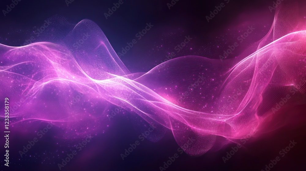 Obraz premium Abstract pink waves, glowing particles, dark background, digital art, website header