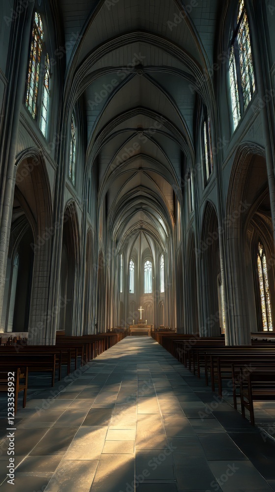 Fototapeta premium Sunlight streams into a grand cathedral.