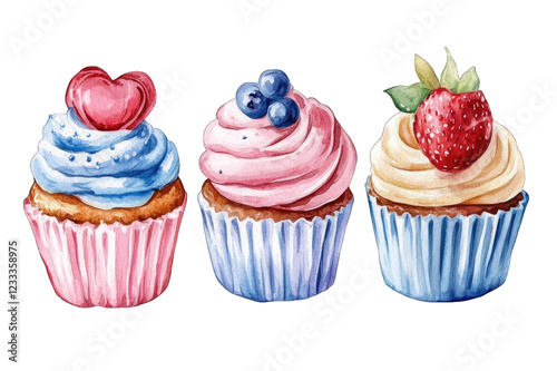 A set of cupcake watercolor paintings