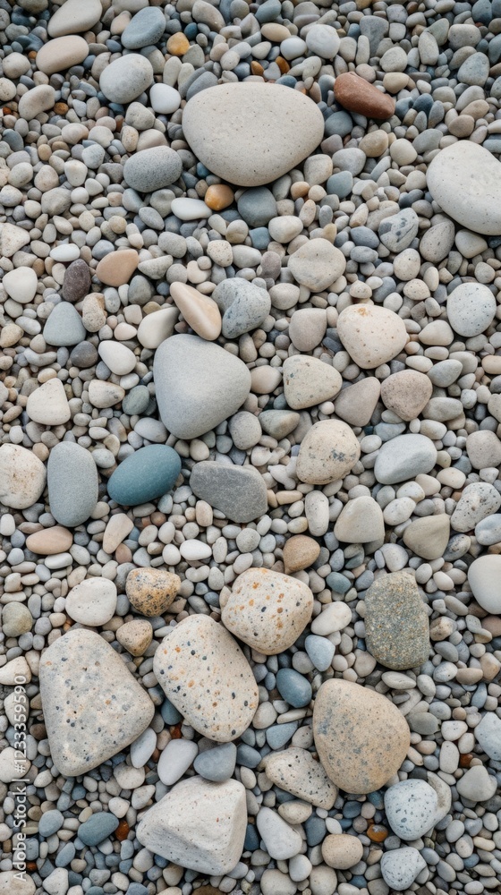 Assorted stones and pebbles on a textured finish Assorted stones and pebbles on a textured finish