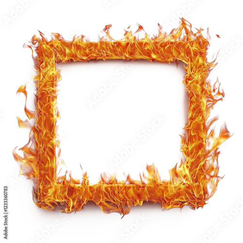 Burning Fire Frame - Fiery Square Border on White Background