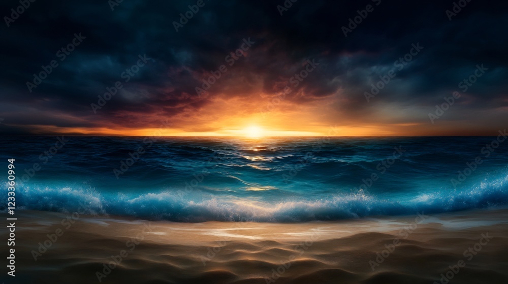 Obraz premium Majestic Ocean Sunset: A Dramatic Seascape