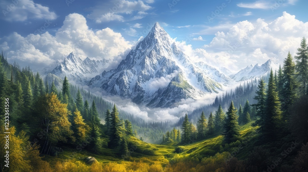 Obraz premium Majestic winter landscape scenery wallpaper with snow mountain forest