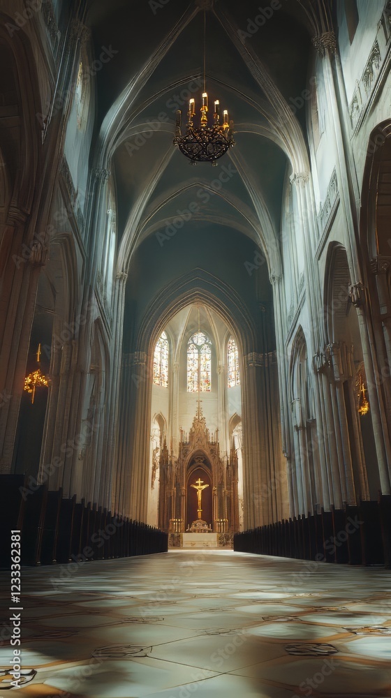 Fototapeta premium Grand cathedral interior, serene and vast.