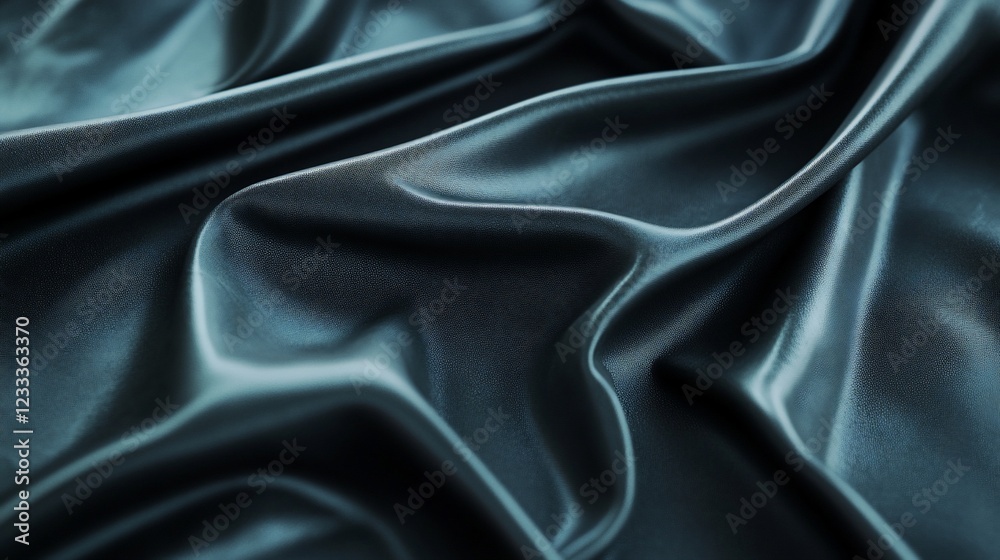 Fototapeta premium Abstract dark blue fabric with shiny waves and texture of synthetic leather