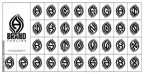 Line hot fire or leaf initial letter A-Z logo set