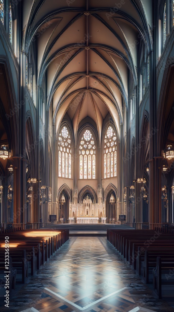 Fototapeta premium Grand church interior, serene light