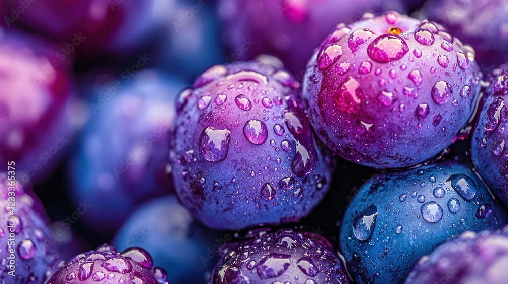 Close-up of fresh purple grapes with water droplets Close-up of fresh purple grapes with water droplets