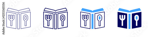 Cooking instruction book icon in 4 different styles. Thin Line, Line, Bold, and Bold Line. Duotone style. Editable stroke