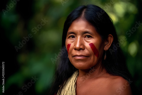 Indigenous woman representing native culture in amazon rainforest photo