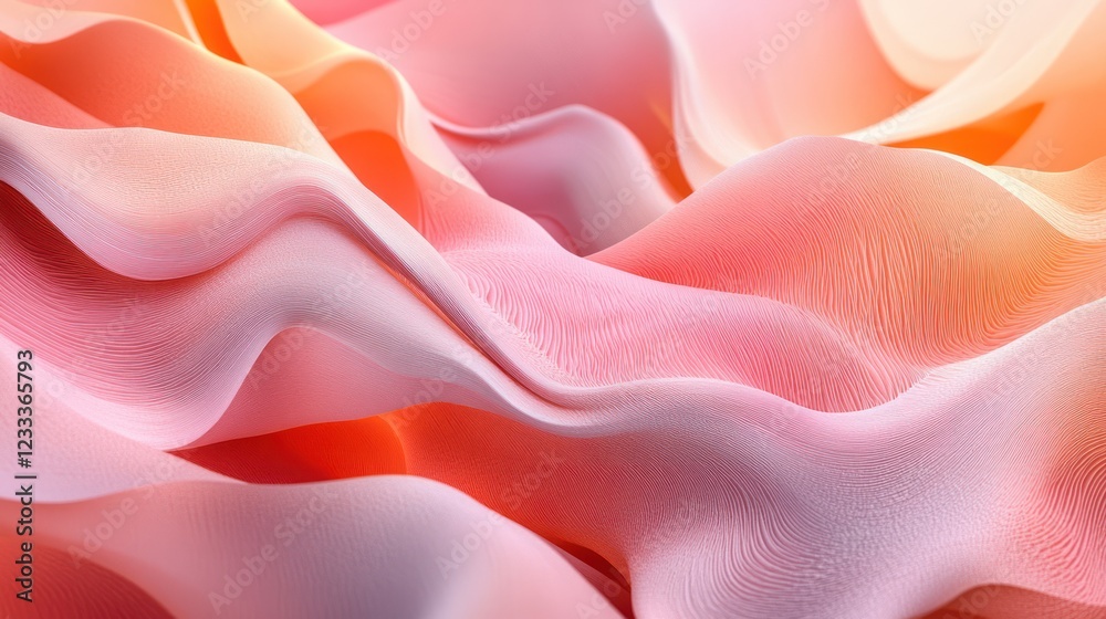 Obraz premium Peachy fabric waves, abstract background, studio lighting, design element