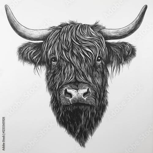 Black and White Highland Cow Sketch