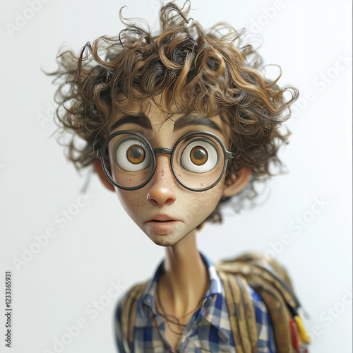 Stylized 3D Character with Large Round Glasses - 4K Ultra HD Stock Photo