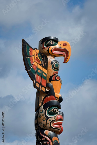 North-American Style Carved Wooden Totem, depicting an Eagle