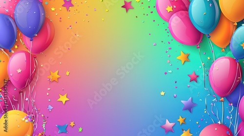 Colorful Balloons and Confetti Frame Party Celebration Birthday Festive Background Celebration Decoration