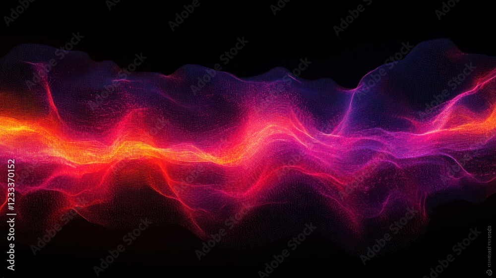 Fototapeta premium Abstract red-purple energy wave, dark background, digital art, website banner