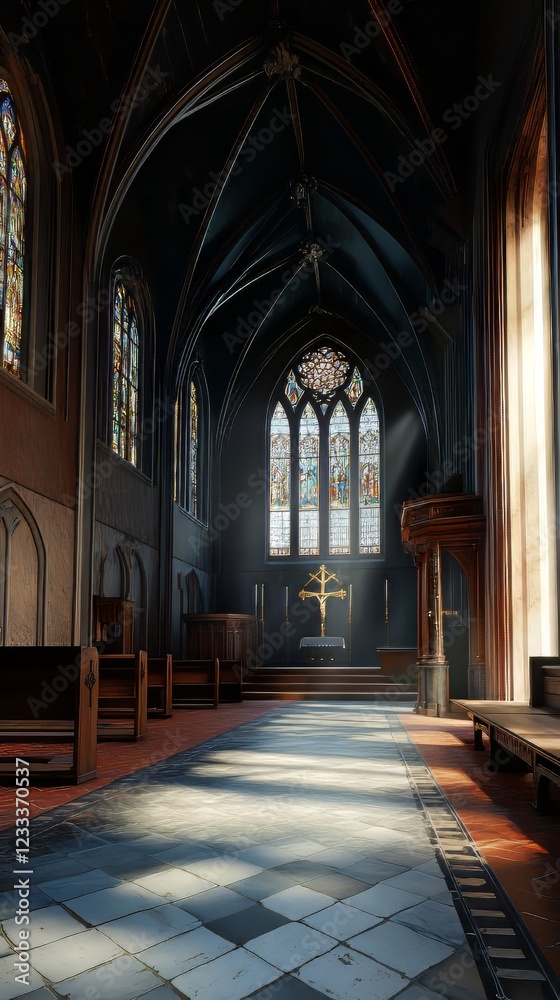 Fototapeta premium Sunlit Gothic chapel interior