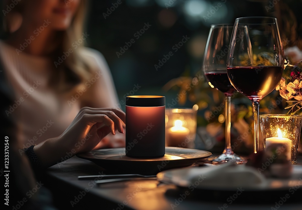 Elegant Romantic Candlelit Dinner with Champagne and Roses for Valentine's Day Celebration Elegant Romantic Candlelit Dinner with Champagne and Roses for Valentine's Day Celebration